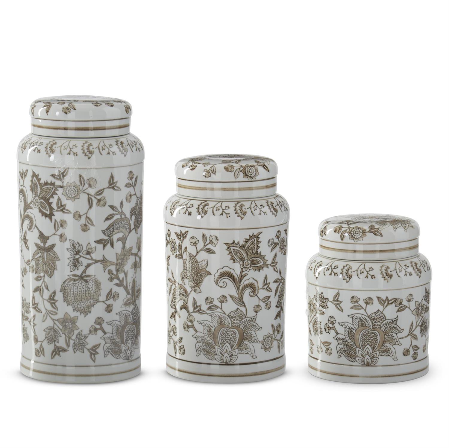 Taupe & White Chinoiserie Tea Jar | The Fern House Gift Registry